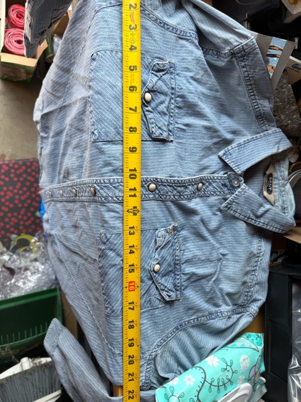 SALT Western Denim Shirt Men’s Blue Chambray Pinstripe Snap Button Cowboy Work L - Picture 10 of 11